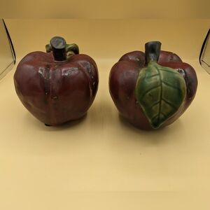 Vintage Ceramic Apple set Of 2 Glazed Decor Display Art Fruit 5.25x5" CRAZING
